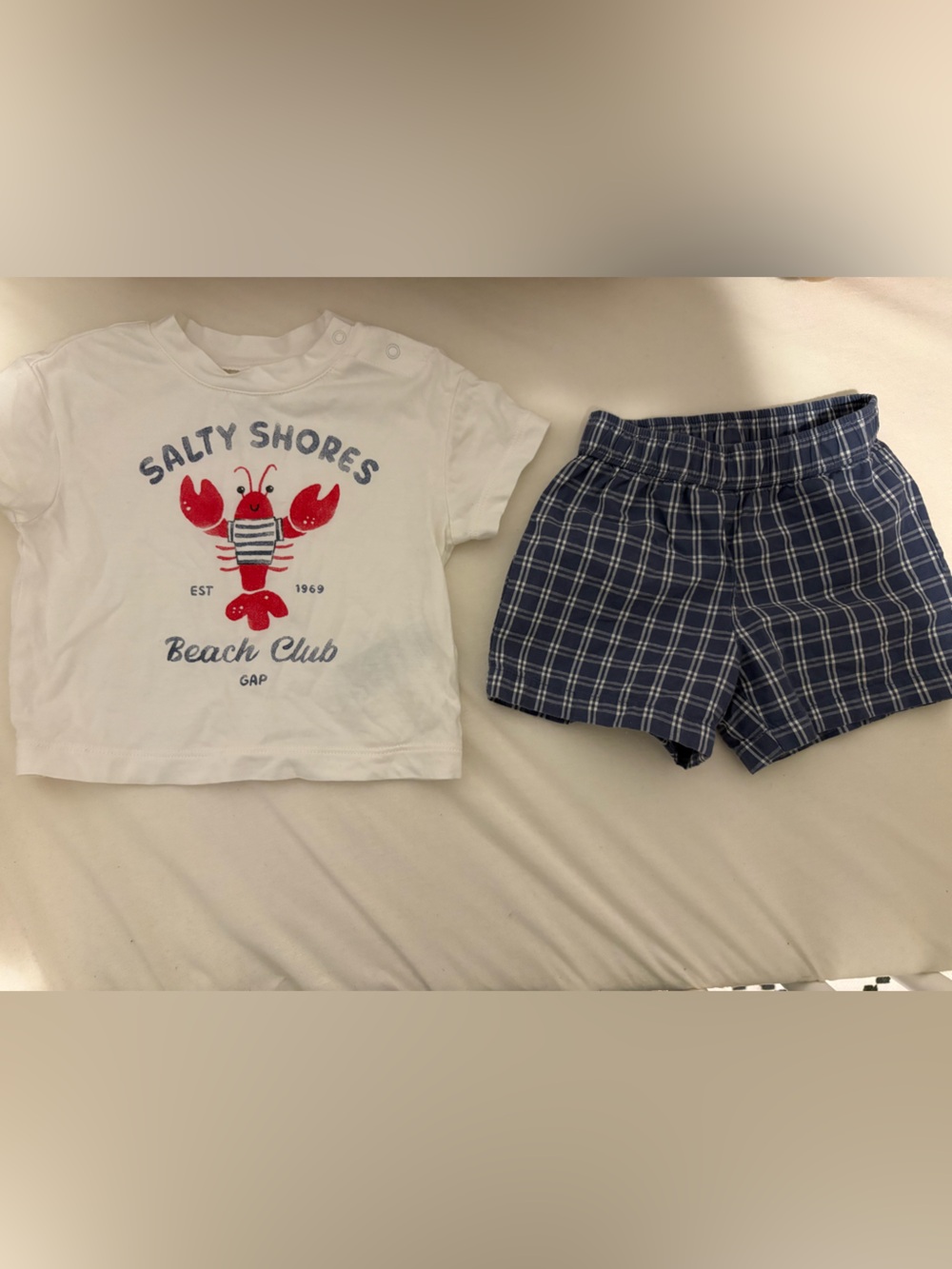 Gap Baby Lobster Graphic T-Shirt + Plaid Short Set, Size 3-6 M